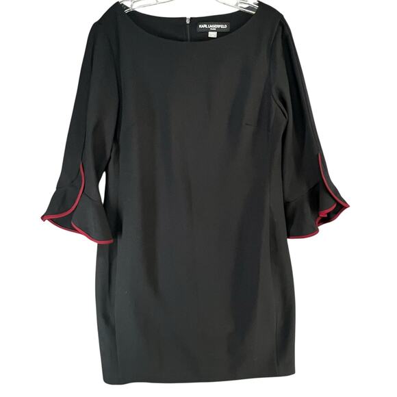 Karl Lagerfeld Sheath Dress Womens 12 Black Tulip 3/4 Sleeve Lined Modern Career - Picture 5 of 16